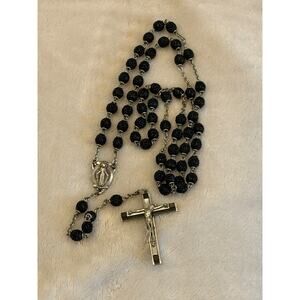 Rosary with Black Ebony Wood Beads and Miraculous Medal, France